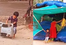 आंधी तूफान में बच्चा अपनी मां की मदद करते हुए देखा गया, वीडियो में बच्चे का हौसला वायरल हुआ child video